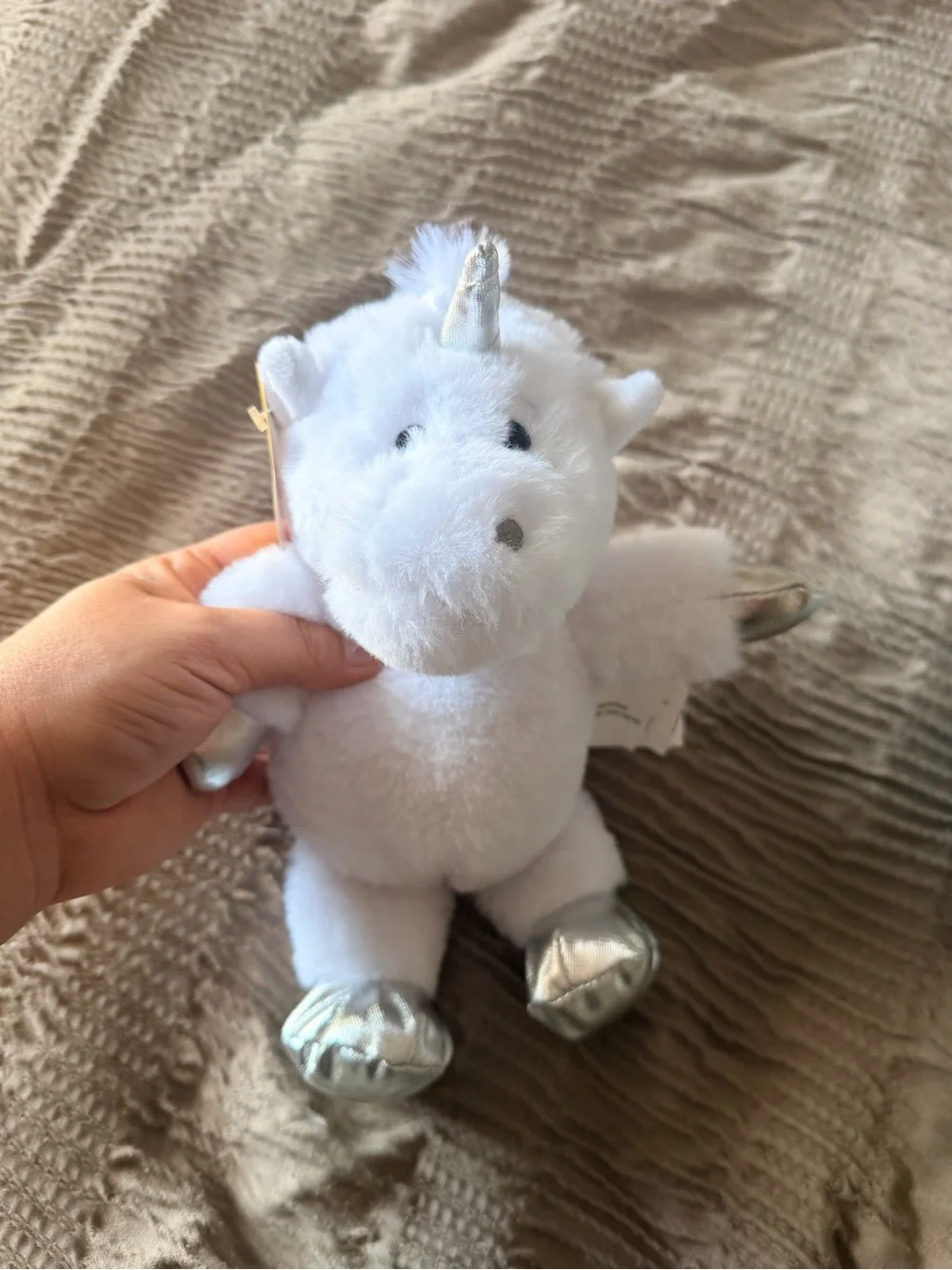 Plush White Unicorn Stuffed Animal with Silver Accents